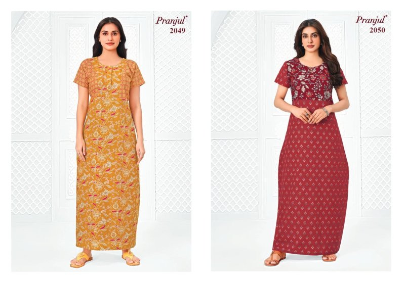Pragati Vol 20 By Pranjul Pure Cotton Printed Nighty Gown 